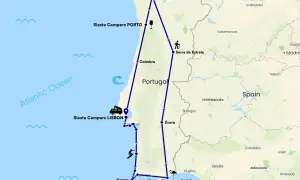 Carte d'un road trip Portugal 2 semaines : Porto, Lisbonne, Faro, Sagres, Serra da Estrela. Itinéraire en camping-car.