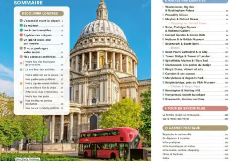 Un week-end à Londres : la cathédrale Saint-Paul majestueuse et un bus rouge emblématique. Idéal pour découvrir la ville !