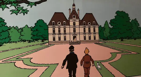 Tintin et le Capitaine Haddock arrivent au **château de la Loire**, prêt pour une nouvelle aventure.