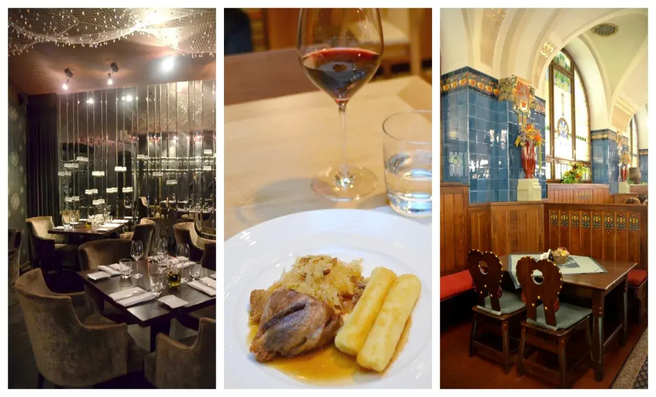 Ambiance élégante et plat traditionnel dans un bon restaurant à Prague.