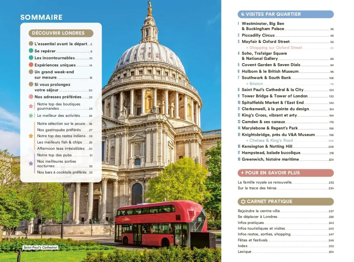 Un week-end à Londres : la cathédrale Saint-Paul majestueuse et un bus rouge emblématique. Idéal pour découvrir la ville !